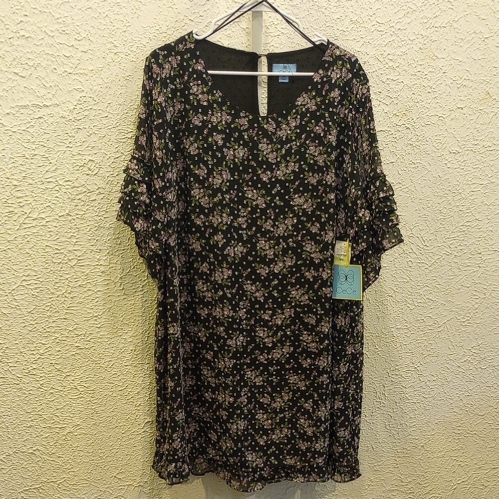 CeCe Floral Black and Pink Women's Dress, Nwt Size 18W
